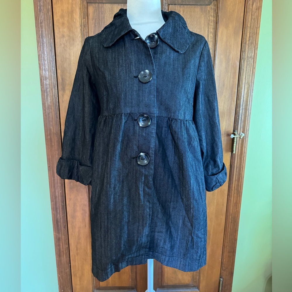Baccini Dark Blue Denim-Style Long Trench Coat
